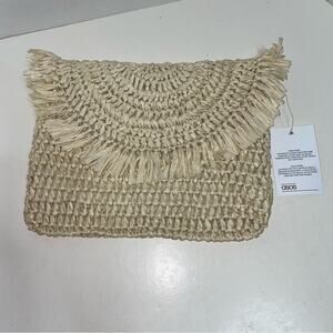 NEW ASOS Womens Straw Fold-Over Clutch
